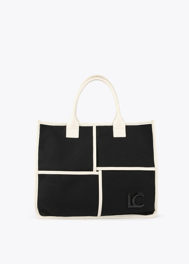 Mala tipo tote bag branca e preta