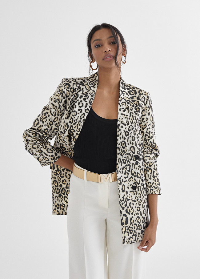 Goldfarbener Blazer mit Animalprint