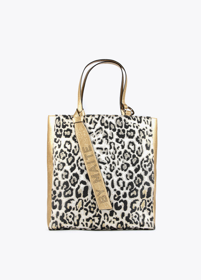 Borsa shopper dorata con stampa animalie