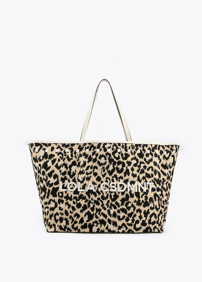 Canvas and animal print tote bag