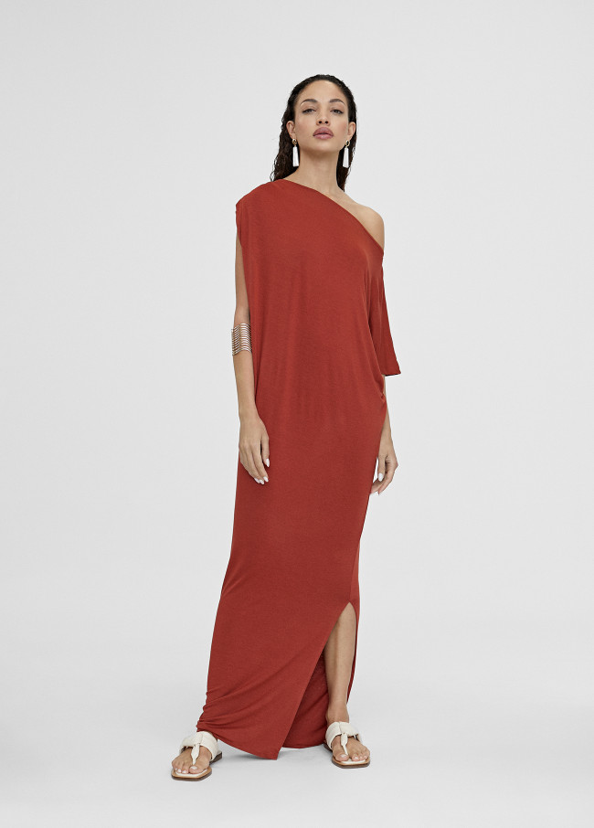 Gathered off-the-shoulder midi dress