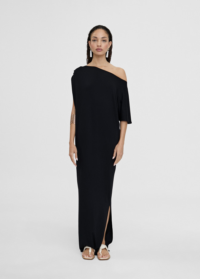 Gathered off-the-shoulder midi dress