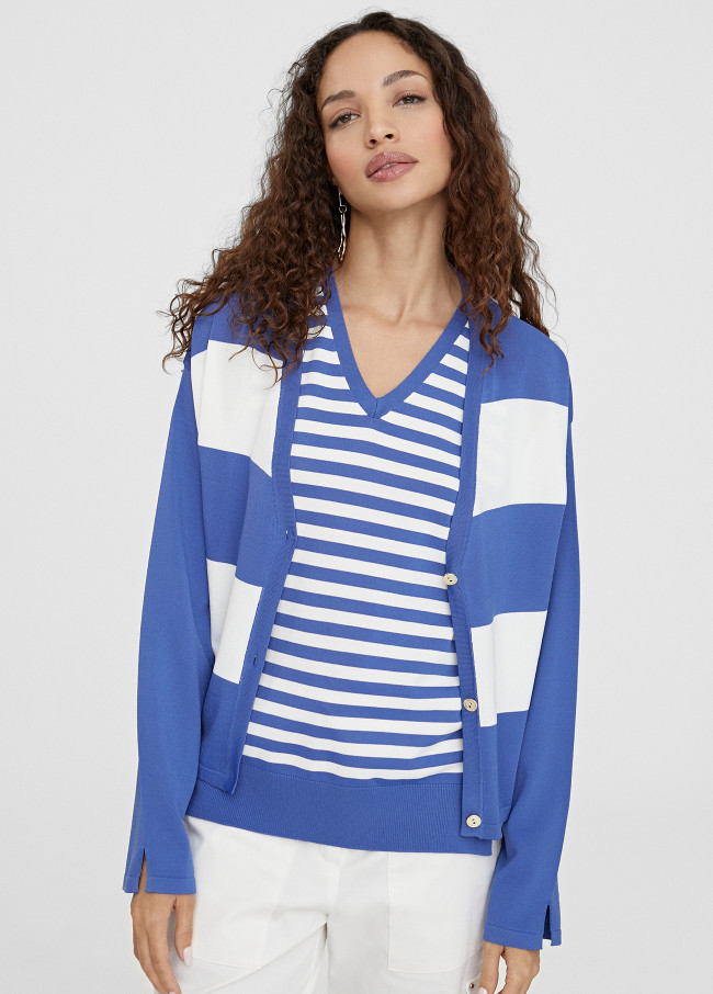 Two-tone striped knit cardigan