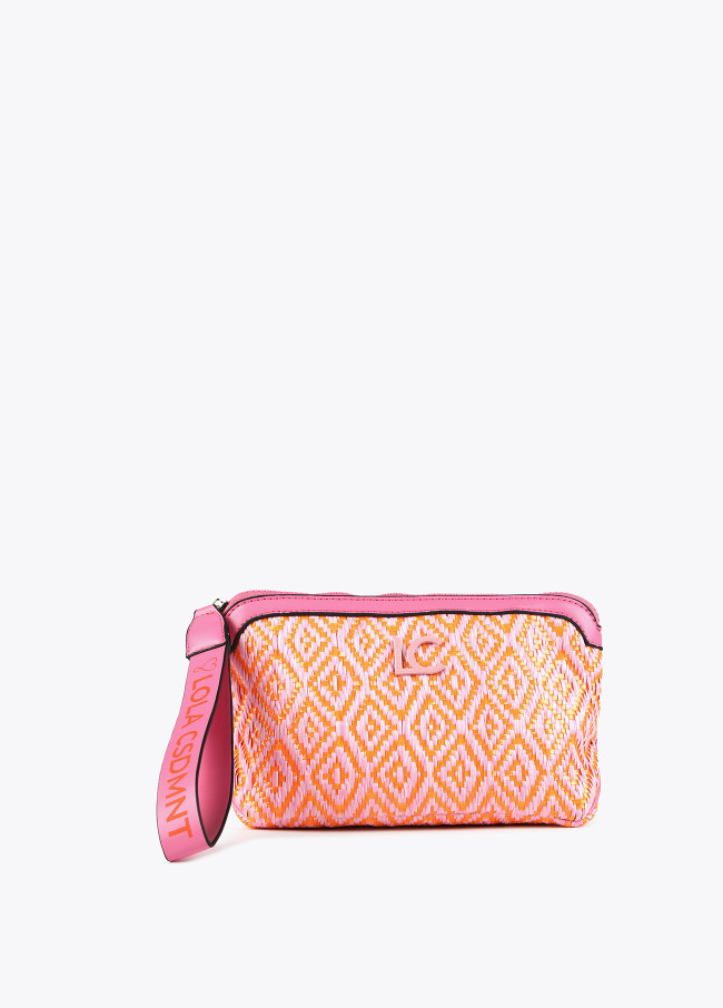 Two-tone raffia toiletry bag