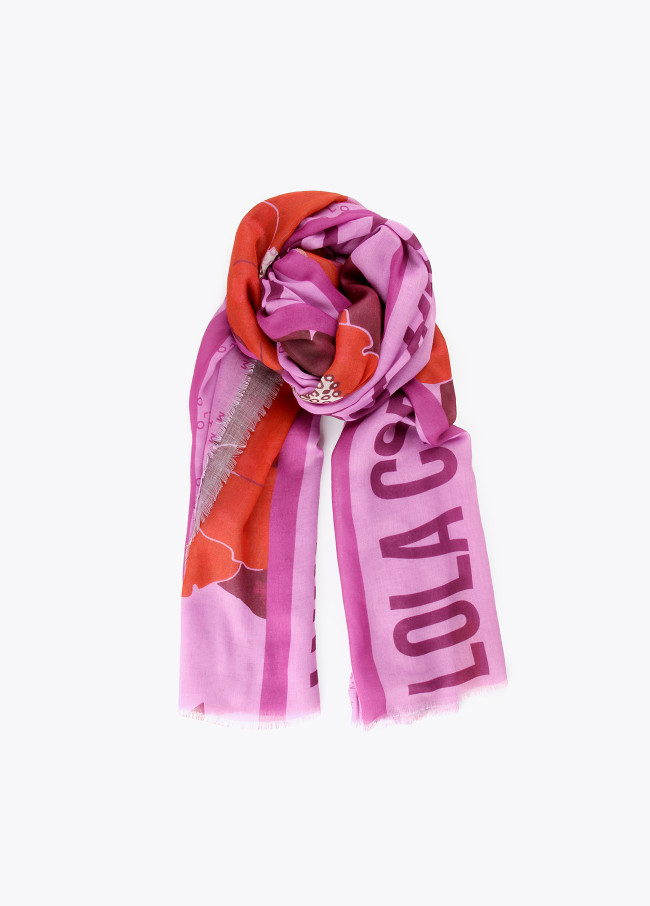 Foulard estampado monograma e flores