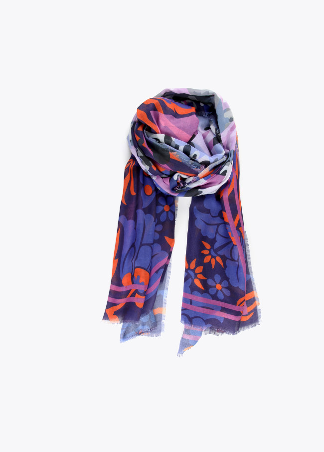 Foulard visage léopard et fleurs