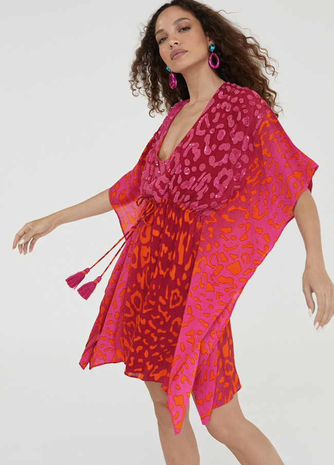 Kurzer Kaftan mit Animalprint