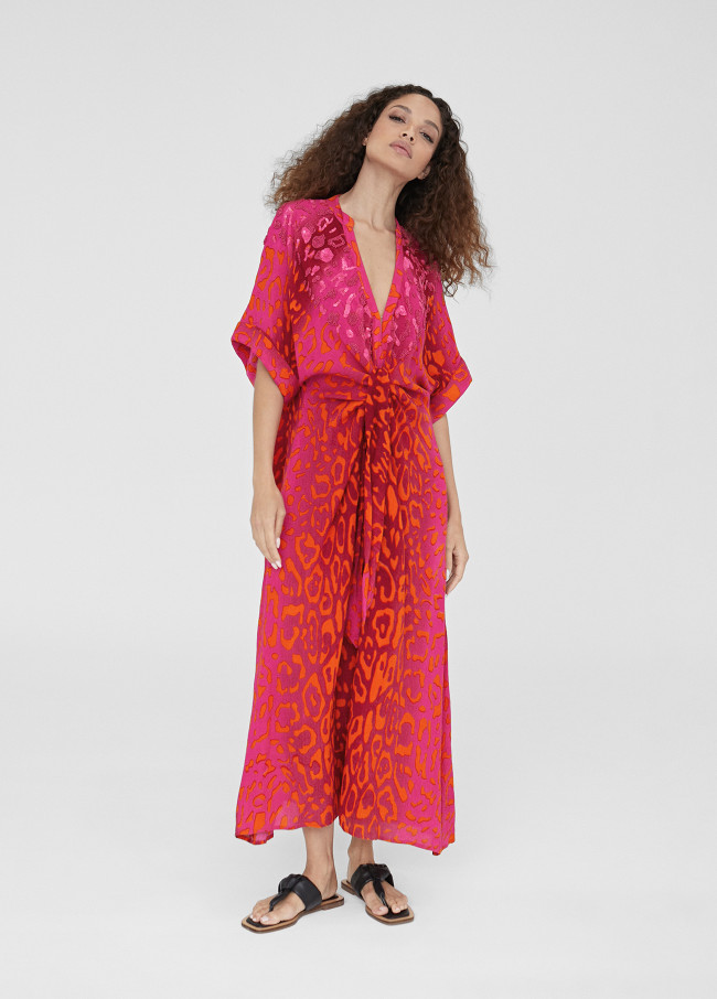 Langer Kaftan mit Animal Print