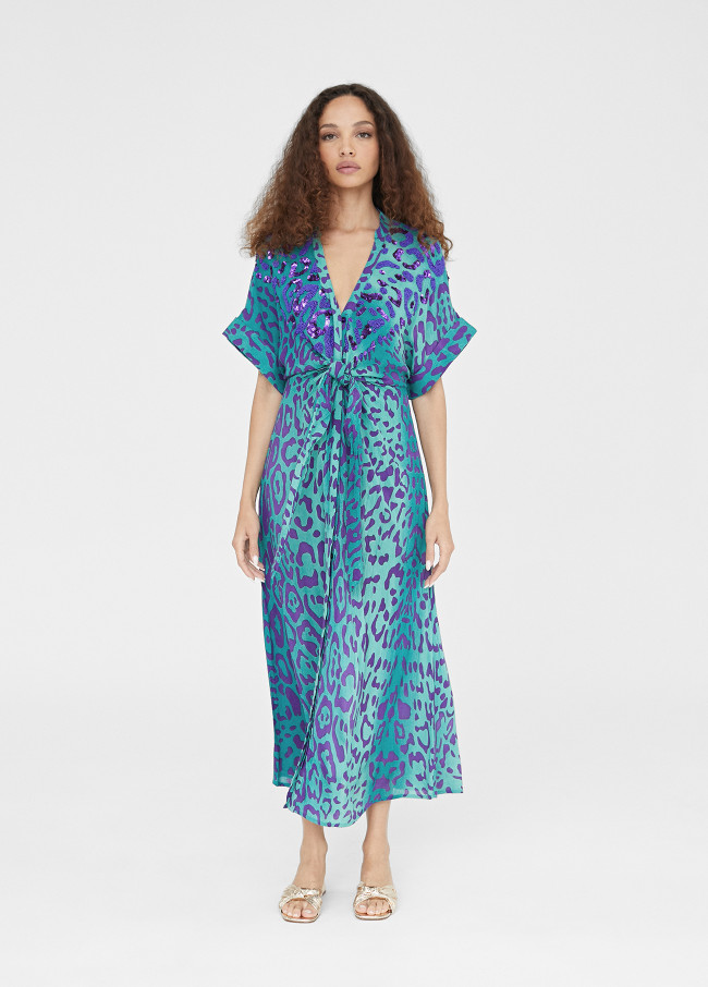 Langer Kaftan mit Animal Print