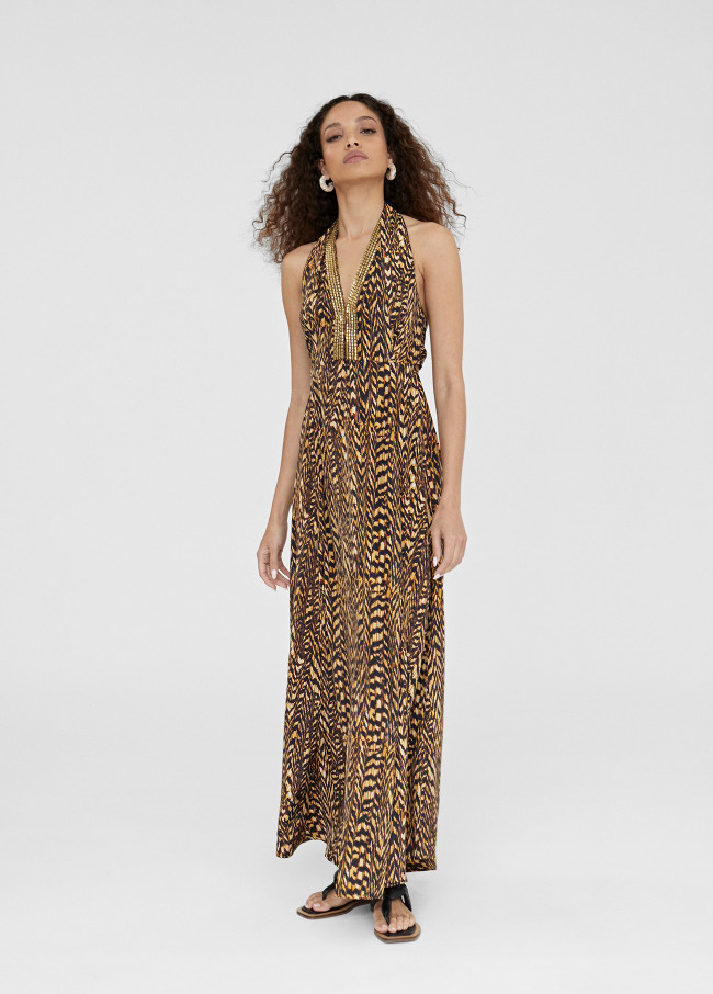 Vestido halter em animal print