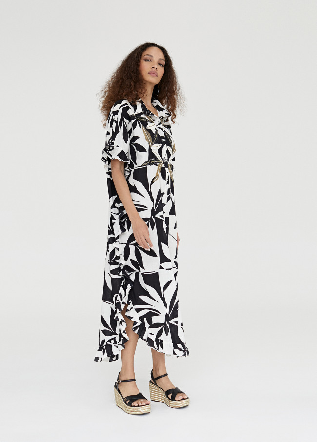 Ruffled printed caftan