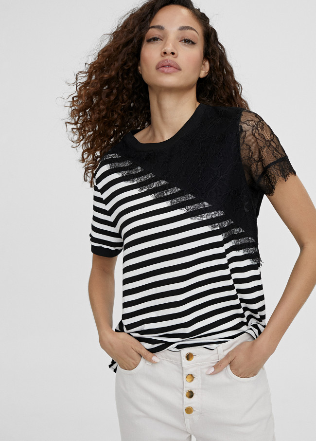 Striped lace T-shirt