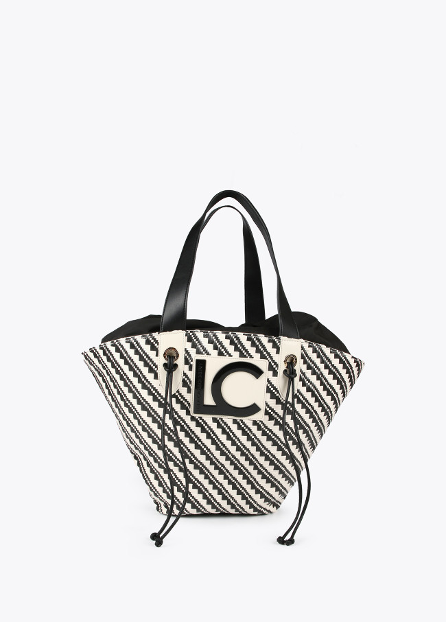 Two-tone basket-style tote bag