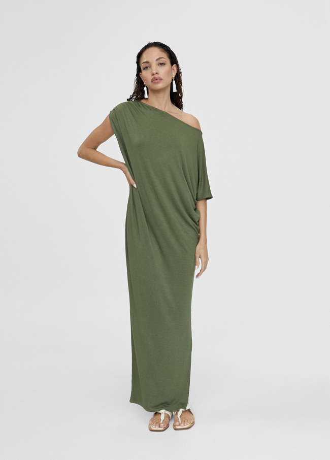 Gathered off-the-shoulder midi dress