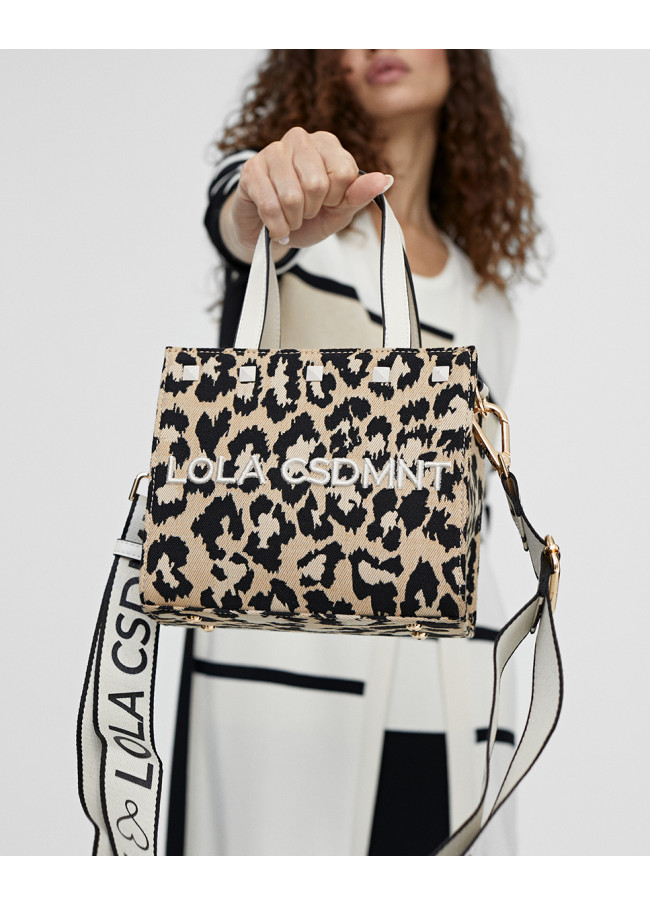 Borsa in canvas con stampa animalier