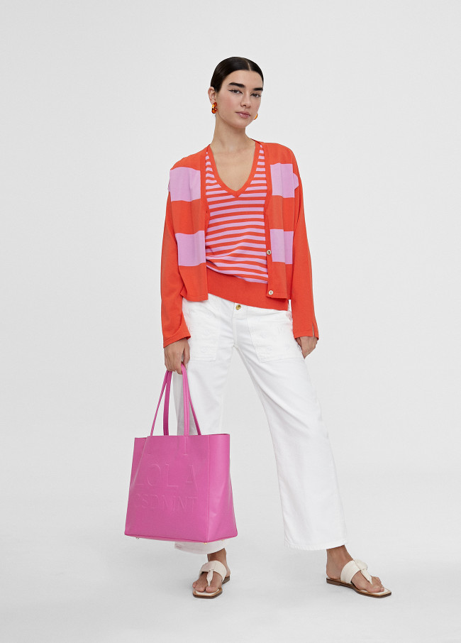 Two-tone striped knit cardigan